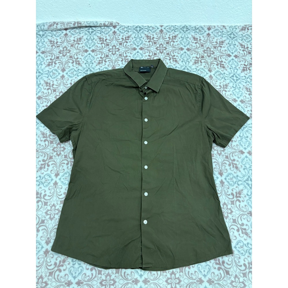 ASOS DESIGN Mens XL Olive Green Short Sleeve Button Down Shirt Casual Top
